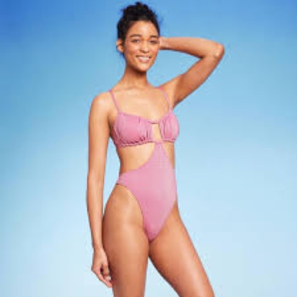 Pink sparkly Cutout One-Piece Swimsuit